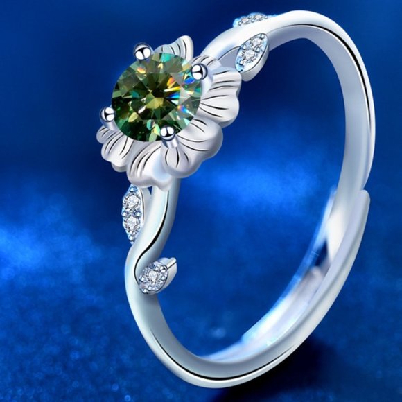 Certified 1/2ct. t.w. Diamond Green Moissanite Sunflower Ring NEW - Picture 5 of 8